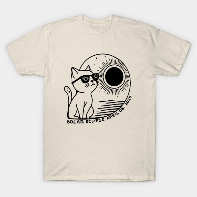 funny kitten watching total solar eclipse april 8 2024 T-Shirt by Roocolonia